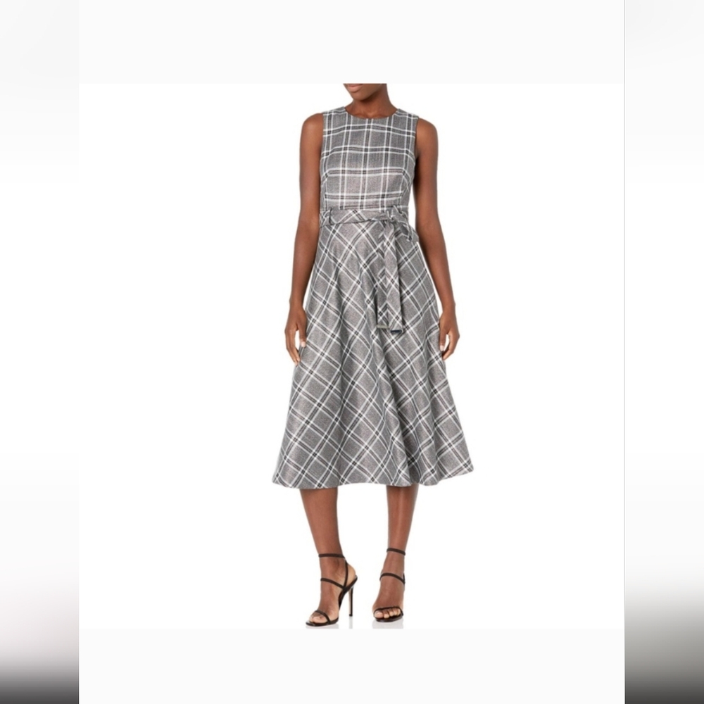Calvin Klein Silver Gray Midi A-Line Dress Tie Front